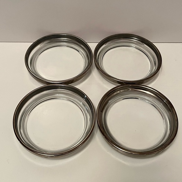 Set of 4 vintage MCM silver and crystal coasters. - Picture 8 of 8